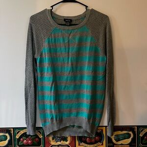 Women’s/Teen Light Gray and Teal Striped Top